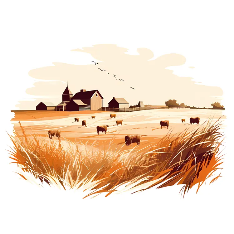 Cows Grazing on a Farm