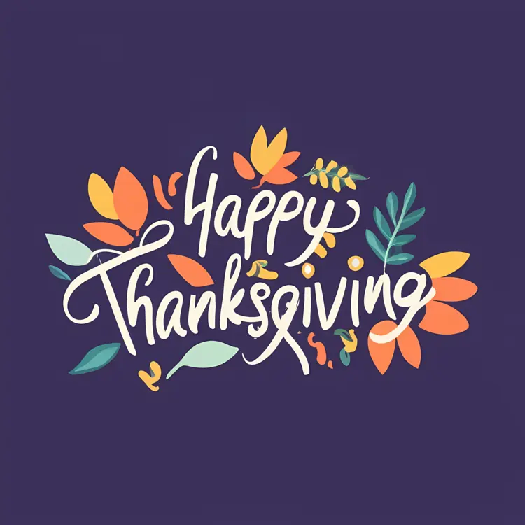 Happy Thanksgiving Text with Floral Design