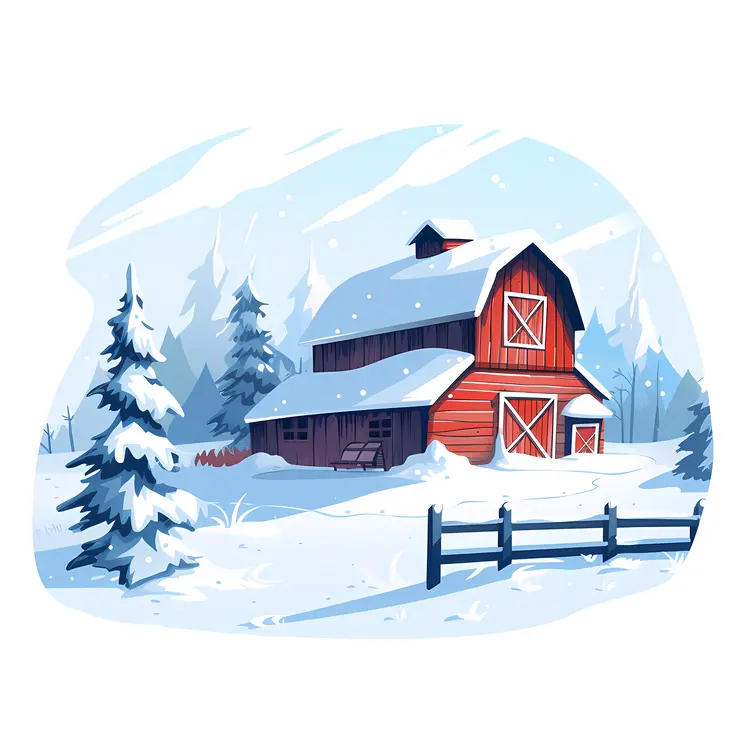 Red Barn in Winter Wonderland