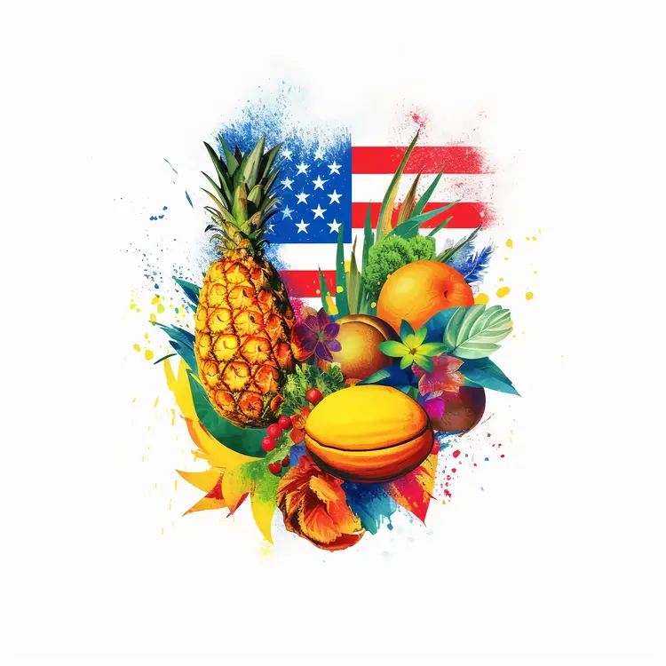 Tropical Fruits with American Flag for Independence Day