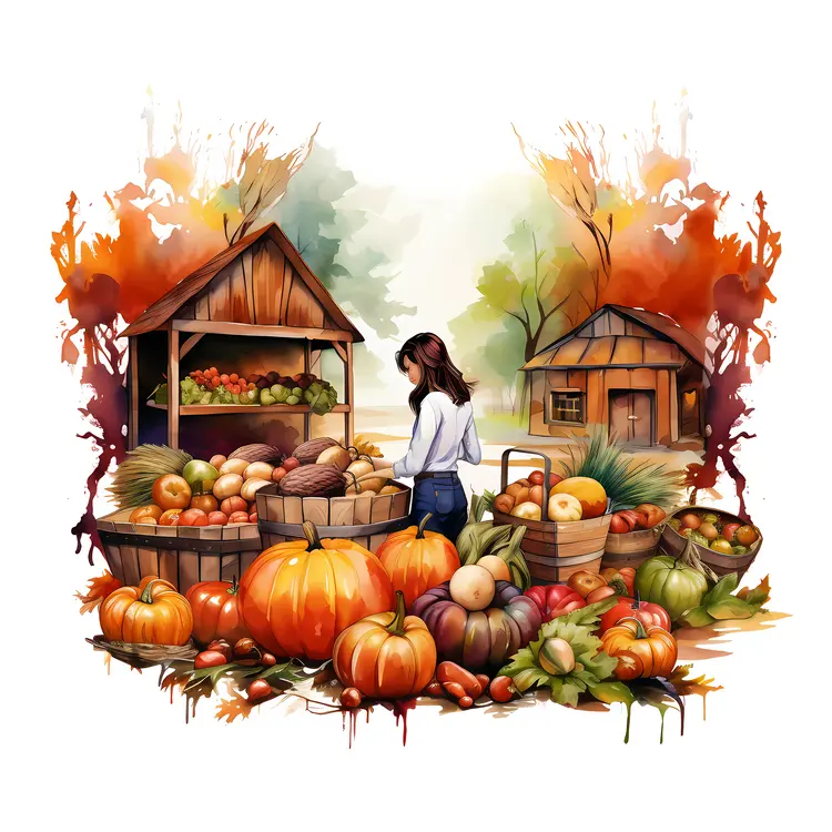Autumn Market with Pumpkins and Vegetables