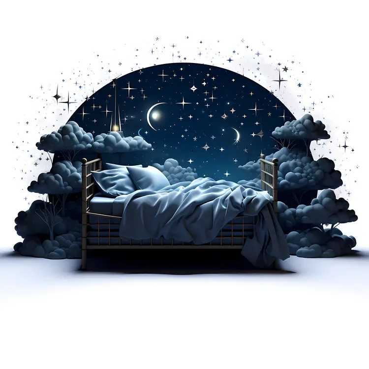 Dreamy Bed Under Starry Night Sky
