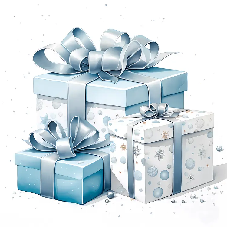 Blue Gift Boxes with White Ribbons