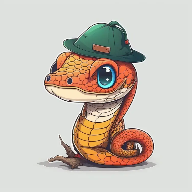 Cute Cartoon Snake with Green Hat