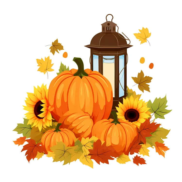 Autumn Pumpkin and Lantern Decoration
