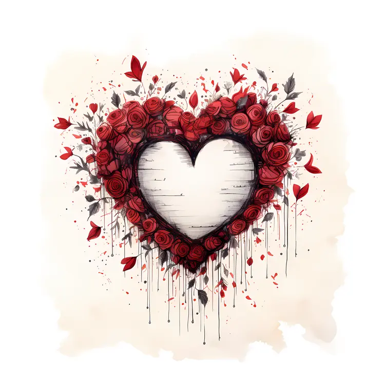 Heart with Red Roses and Dripping Effect