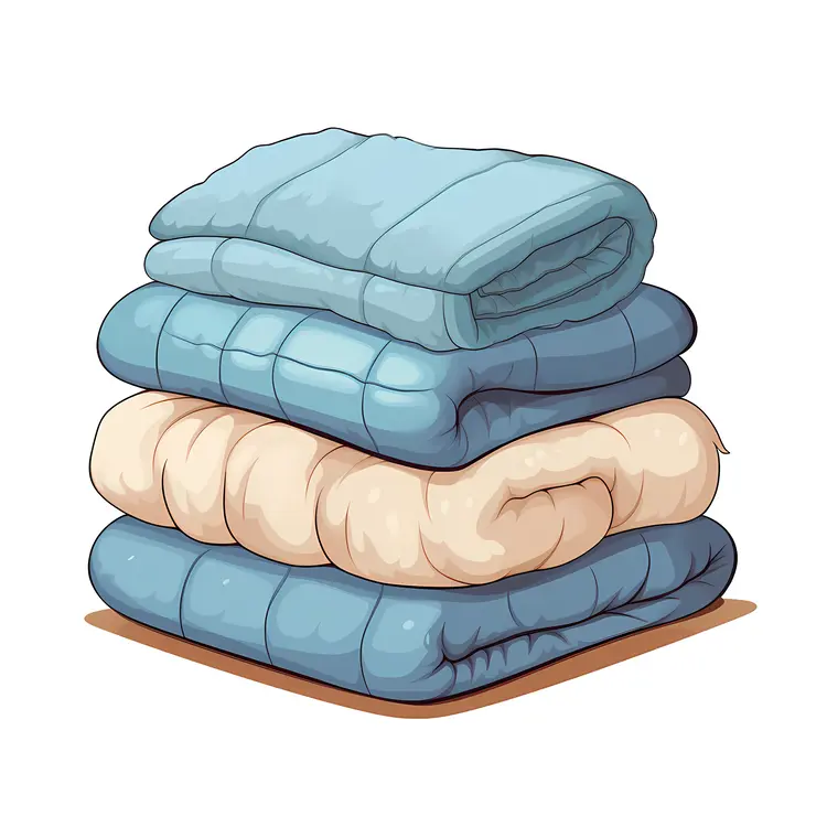 Stack of Cozy Blankets in Blue and Beige