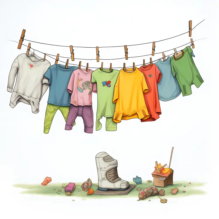 Colorful Children's Clothing Hanging on a Clothesline