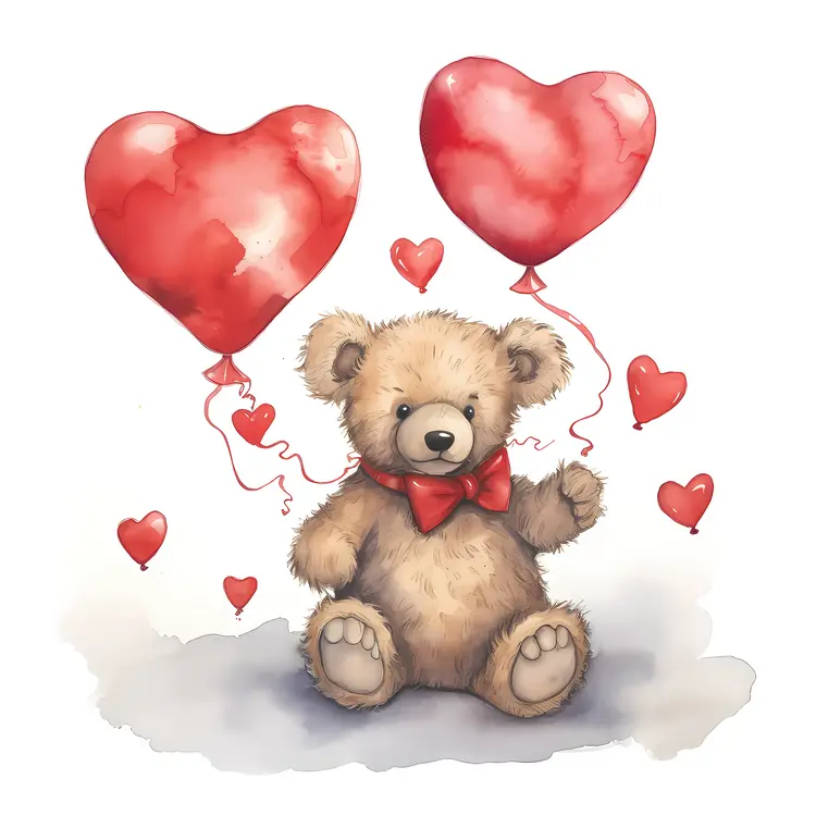 Cute Teddy Bear with Heart Balloons for Valentine's Day
