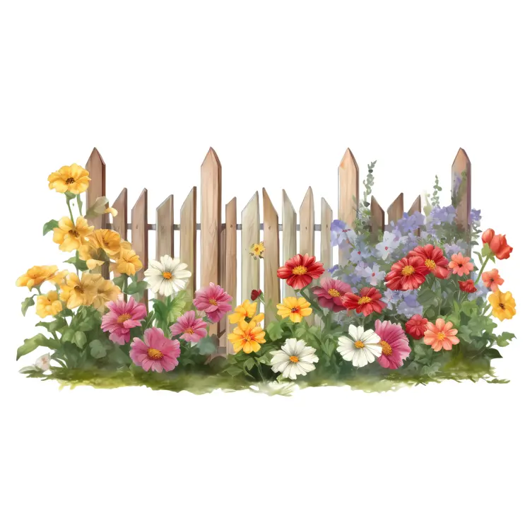 Colorful Flowers by a Wooden Fence