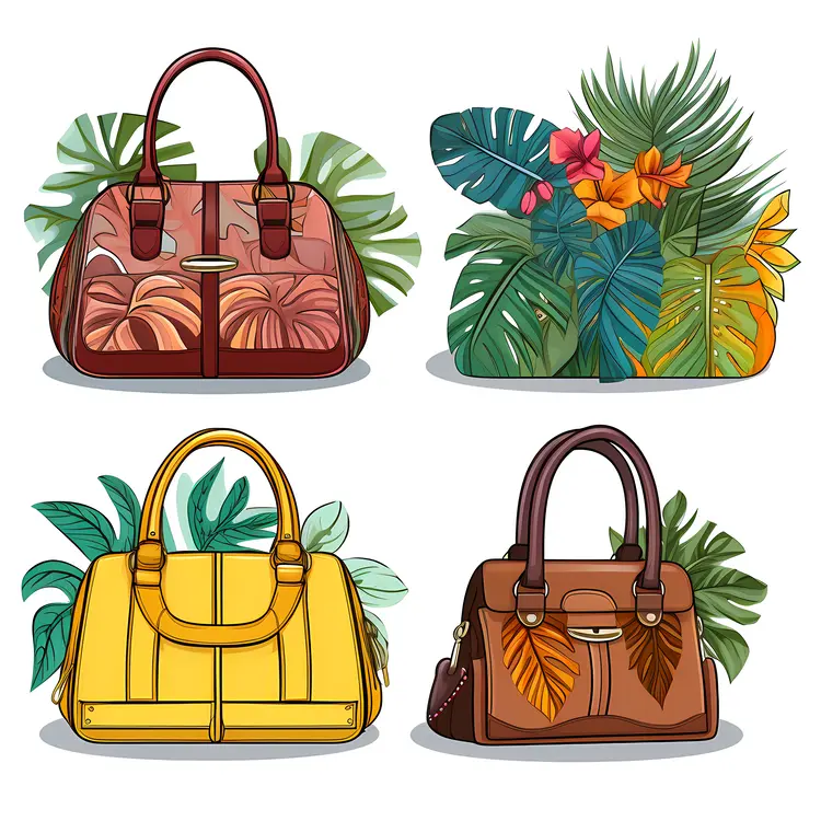 Stylish Handbags with Tropical Leaf Background