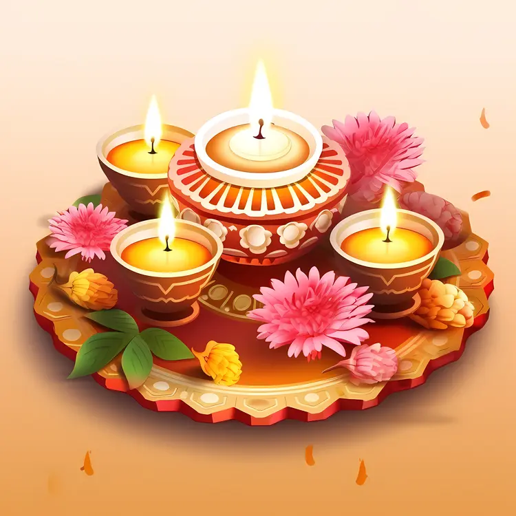 Decorative Candles with Flowers for Diwali