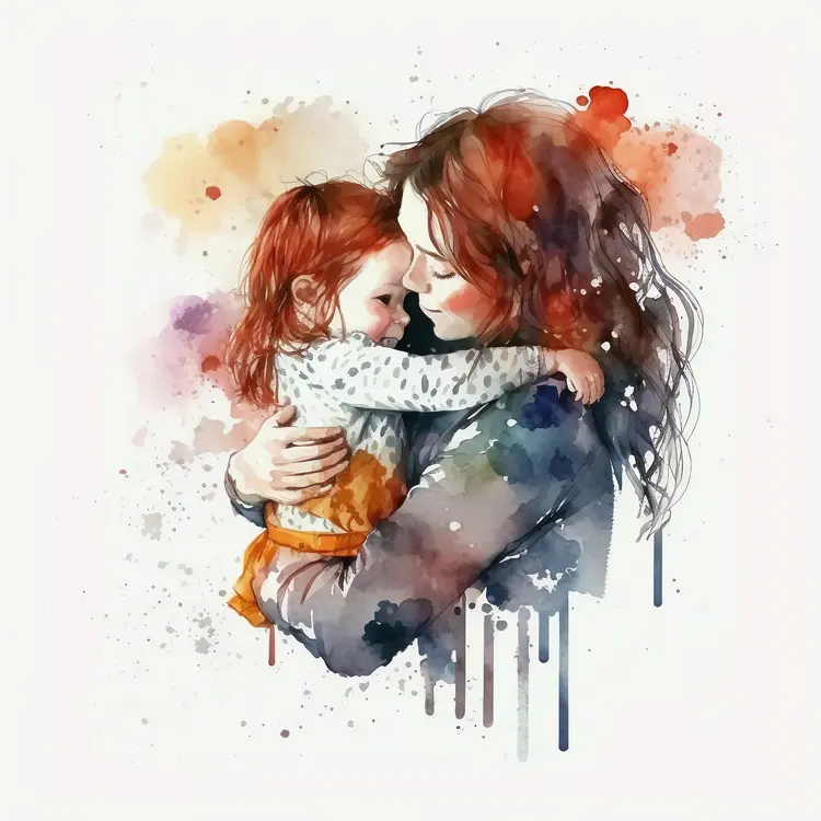 Watercolor Illustration of Mother Hugging Child for Mother's Day