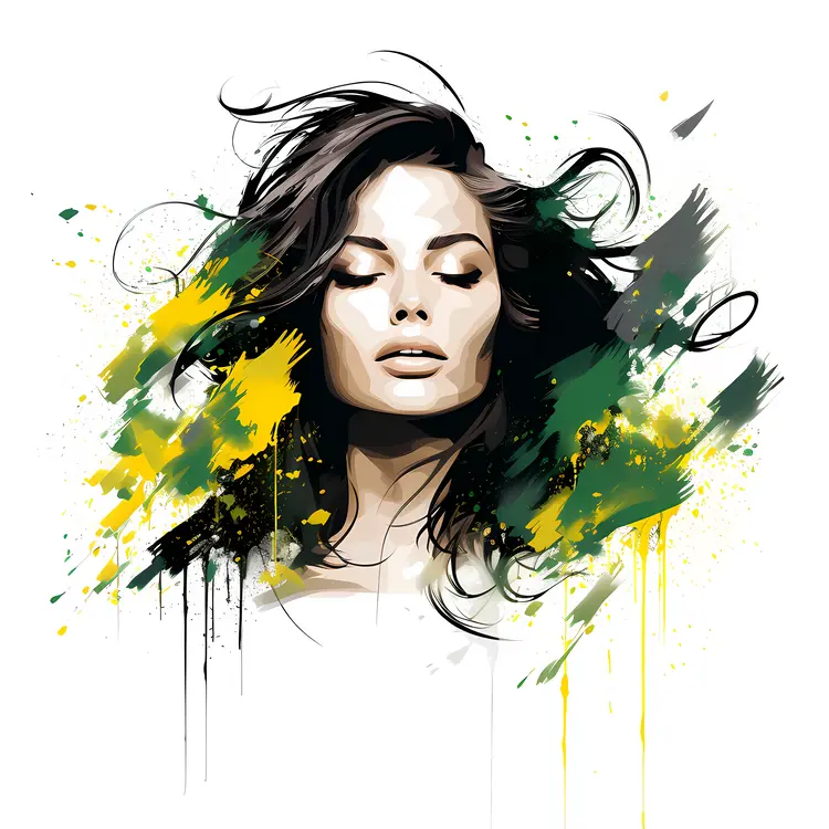 Abstract Woman Portrait with Colorful Splashes