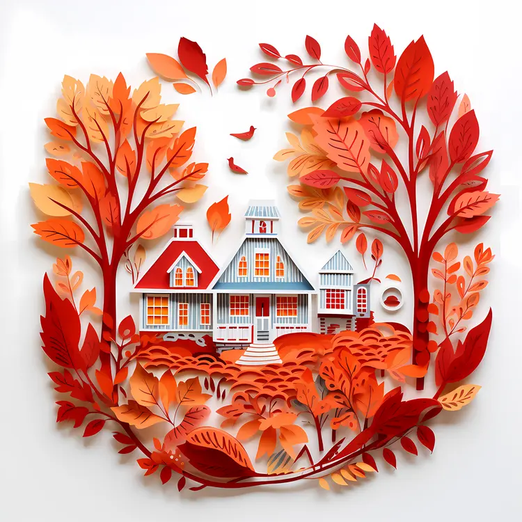 House Surrounded by Red Leaves