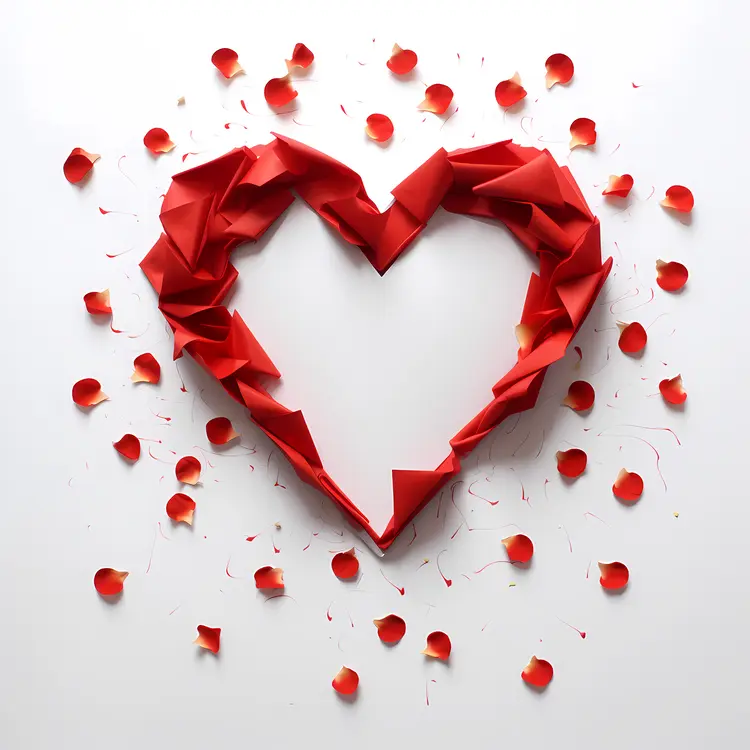 Red Origami Heart with Petals