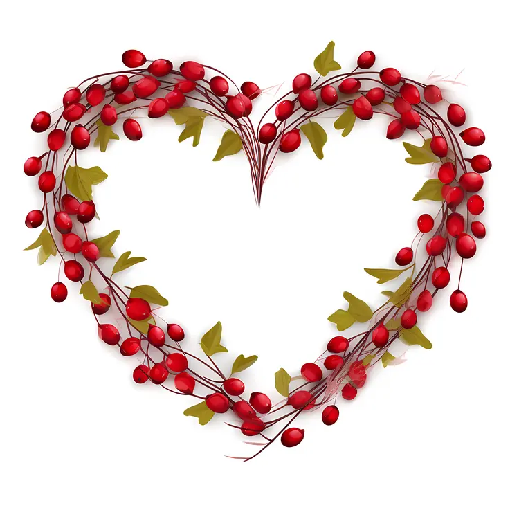 Heart-shaped Wreath with Red Berries and Green Leaves