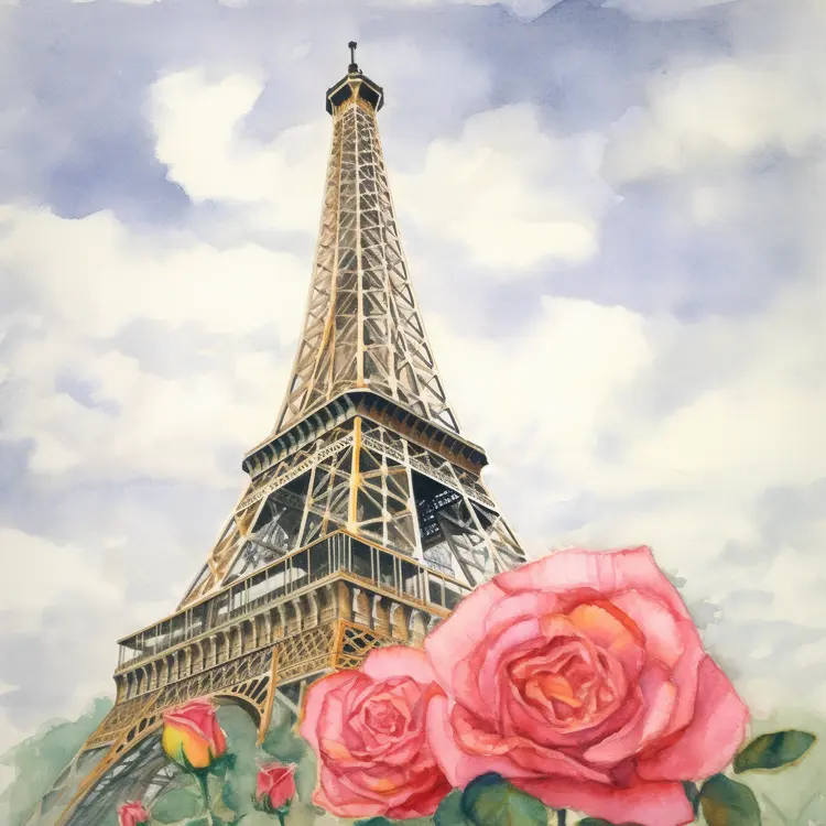 Eiffel Tower with Beautiful Roses