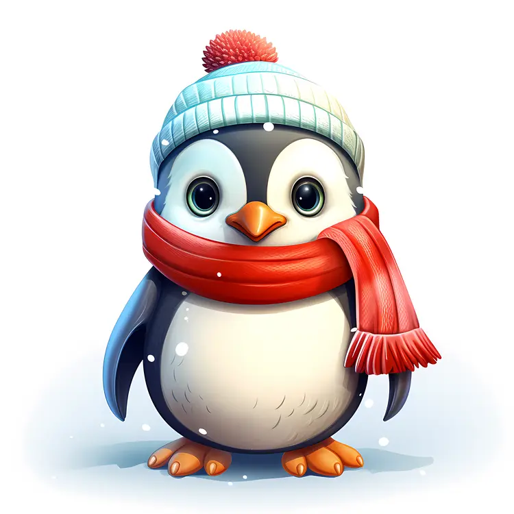 Penguin in Blue Hat and Red Scarf