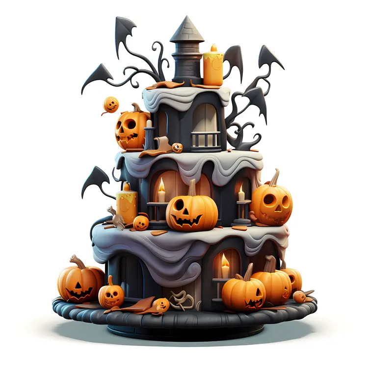 Haunted House Halloween Cake with Pumpkins