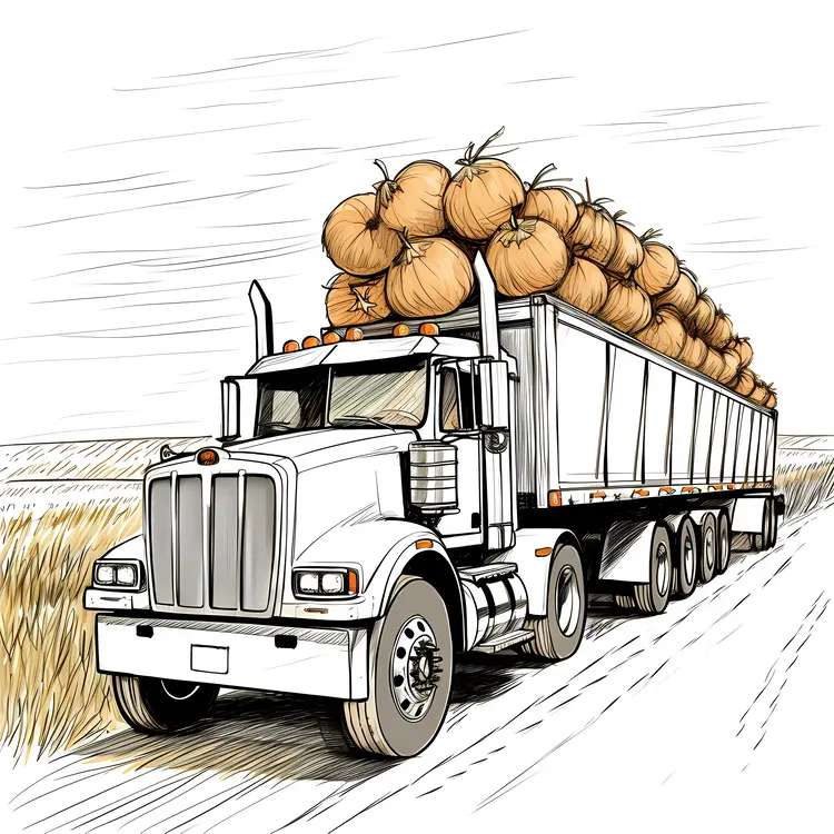 Truck Carrying Hay Bales on Rural Road