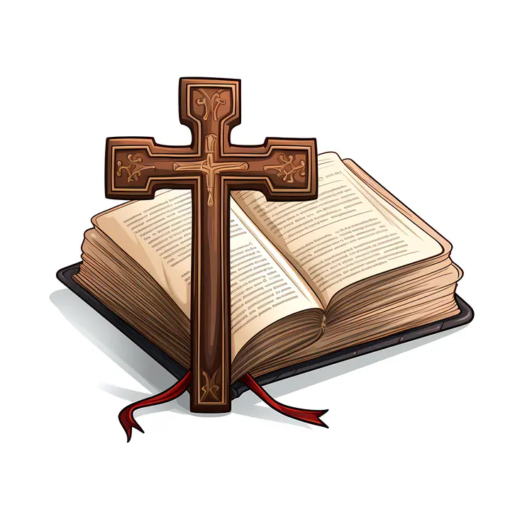 Bible with Wooden Cross and Bookmark