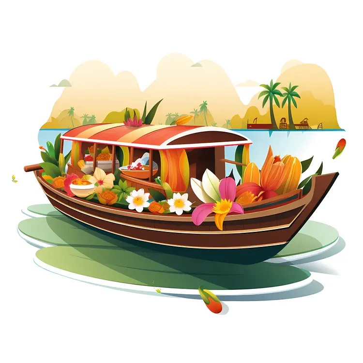 Beautiful Tropical Boat with Flowers