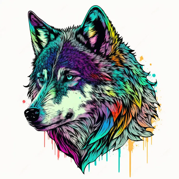 Colorful Artistic Wolf Illustration