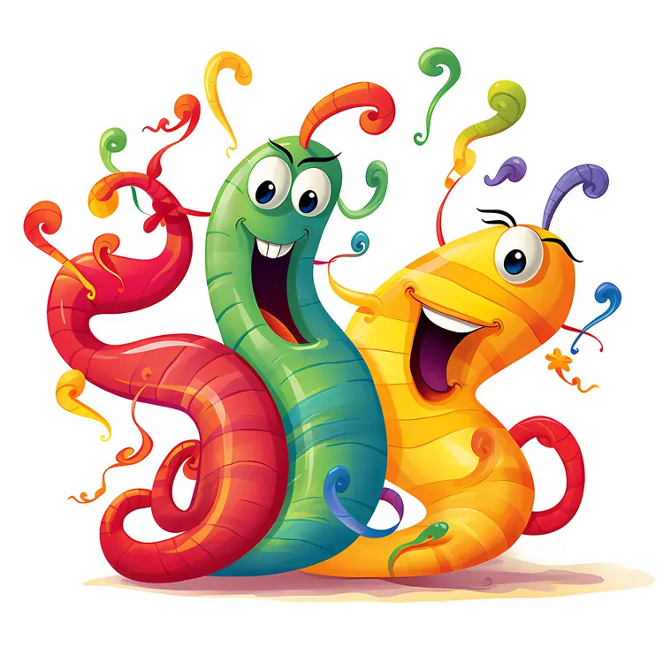 Playful Colorful Worms Cartoon Illustration