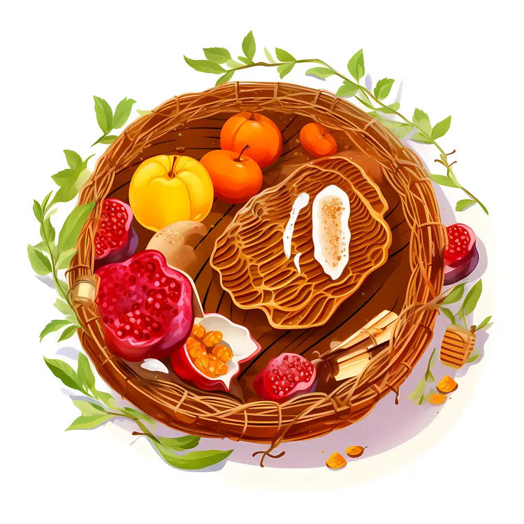 Wicker Basket with Fruits and Honeycomb for Thanksgiving
