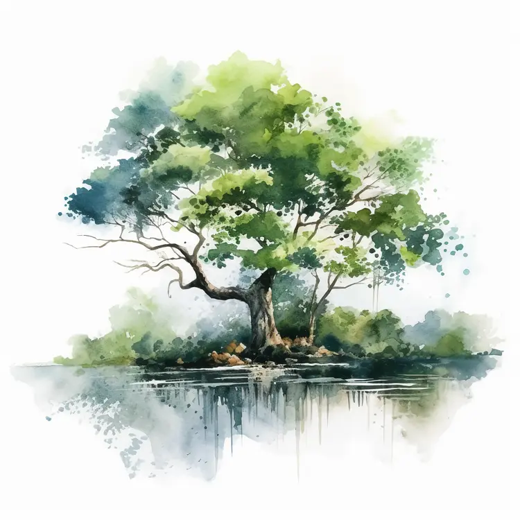 Beautiful Watercolor Tree in Nature
