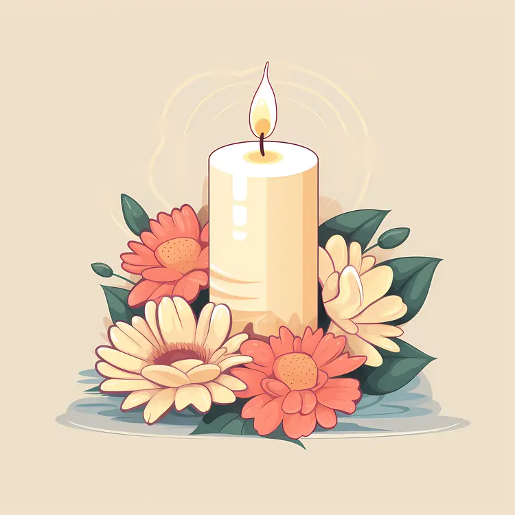 Candles with Pink and Yellow Flowers