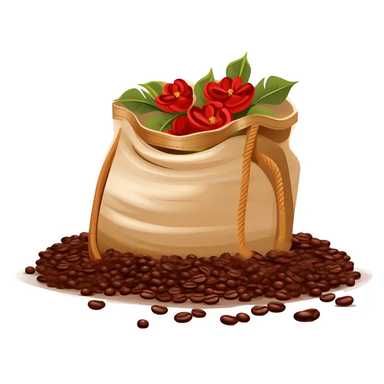 Coffee Beans with Bag and Flowers