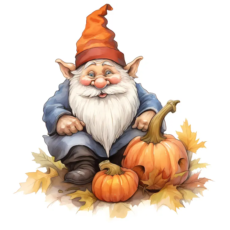 Cute Gnome with Pumpkins for Halloween