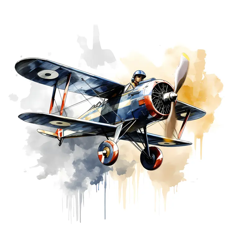 Vintage Biplane with Pilot Illustration