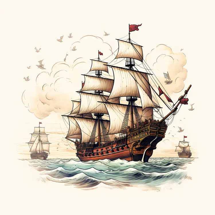 Sailing Ship on the Open Sea
