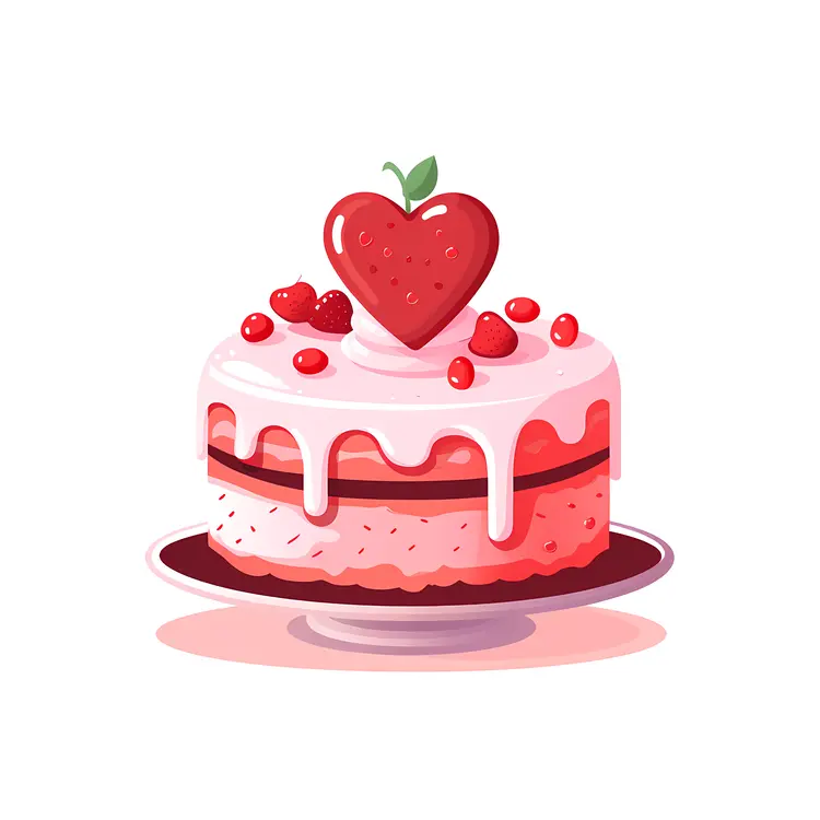 Heart-themed Cake with Pink Icing and Red Hearts