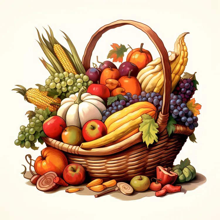 Basket with Mixed Fruits and Vegetables