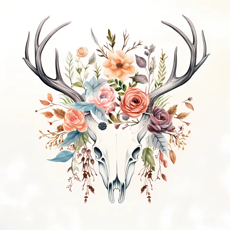 Deer Skull with Floral Arrangement