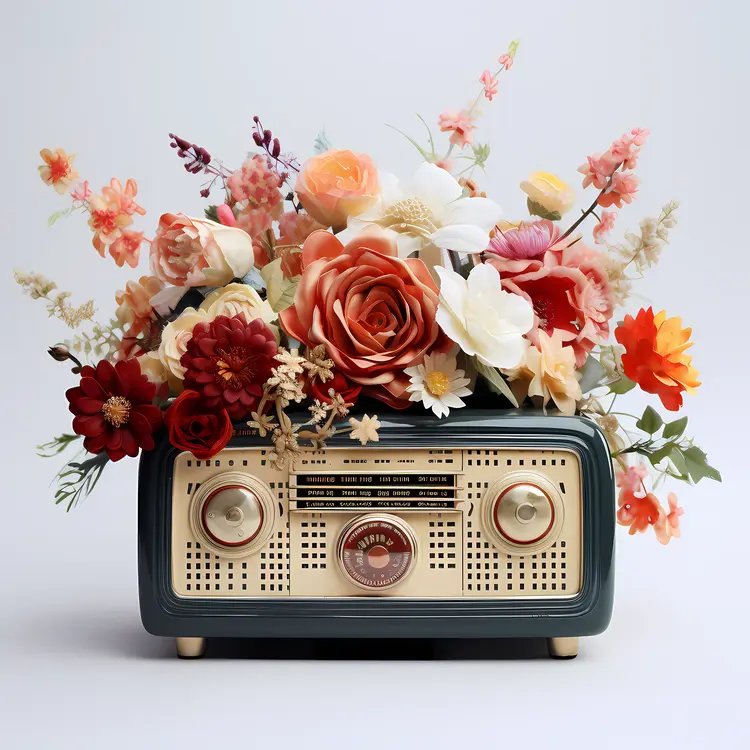 Vintage Radio with Beautiful Flower Arrangement