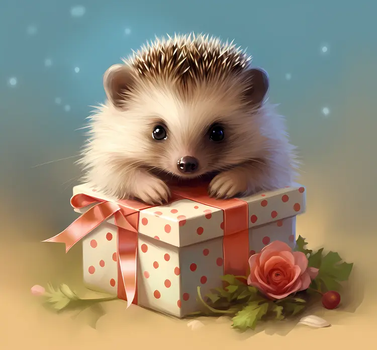 Cute Hedgehog on a Gift Box