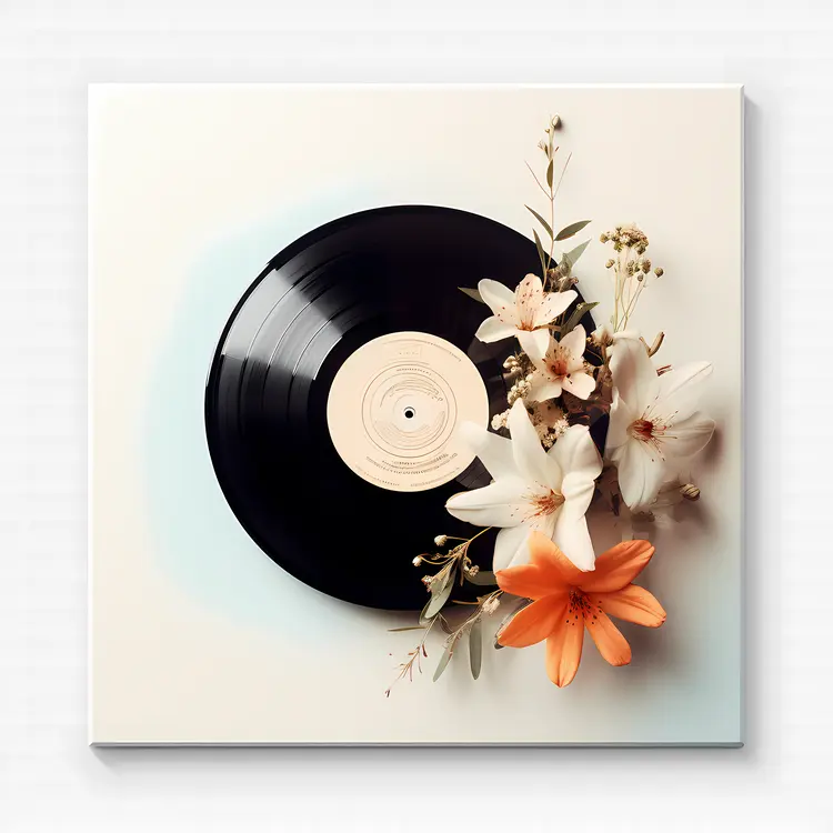Vinyl Record with White Flowers