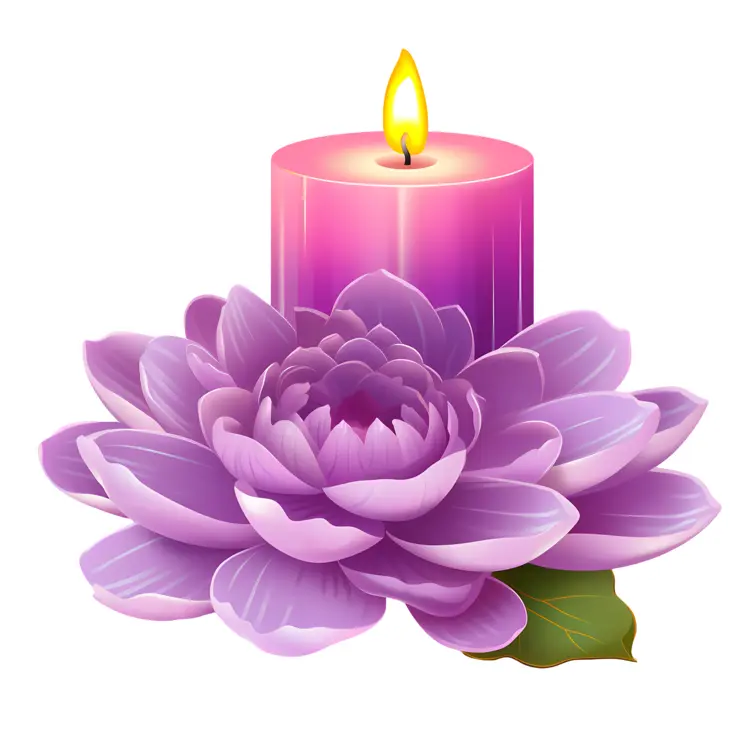 Purple Flower and Candle with Leaves
