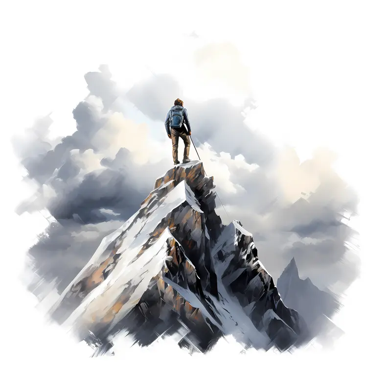 Person Standing on Snowy Mountain Peak