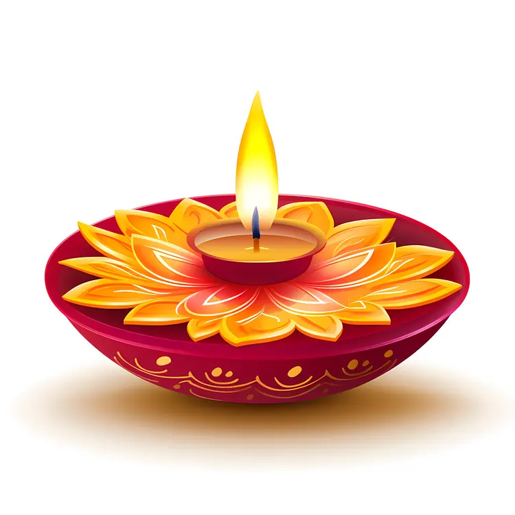 Colorful Diya with Floral Motif for Diwali