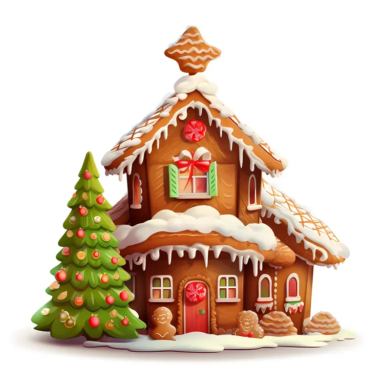 Gingerbread house with green shutters