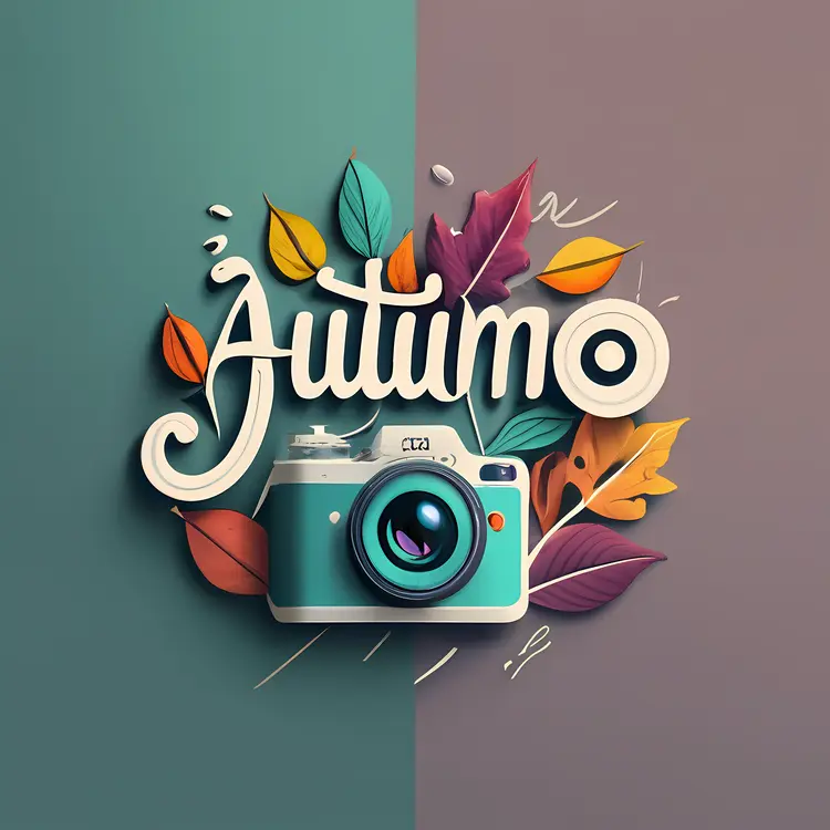 Autumn Text with Camera and Leaves