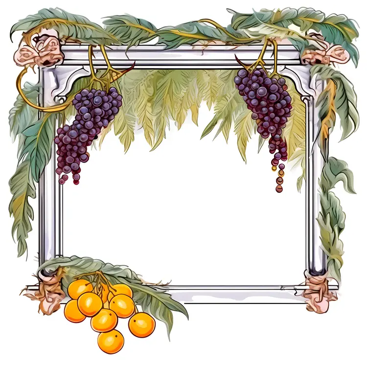 Decorative Frame with Grapes and Leaves