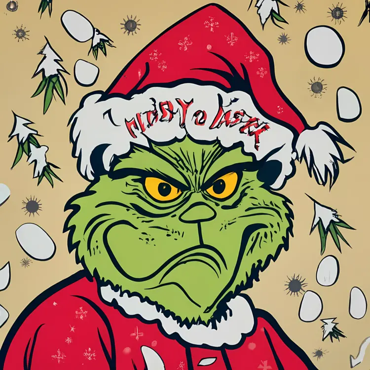 Grinch in Santa Hat with Angry Expression