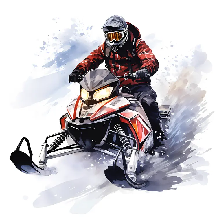 Red Snowmobile Rider in Winter